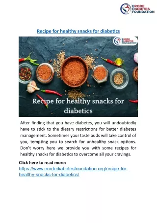 Recipe for healthy snacks for diabetics-Erode diabetes foundation