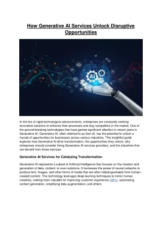 Unleashing Disruptive Opportunities through Generative AI Services