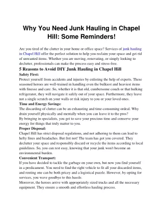 Why You Need Junk Hauling in Chapel Hill Some Reminders