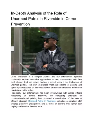 In-Depth Analysis of the Role of Unarmed Patrol in Riverside in Crime Prevention