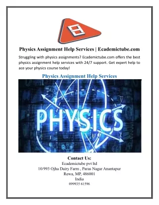 Physics Assignment Help Services | Ecademictube.com