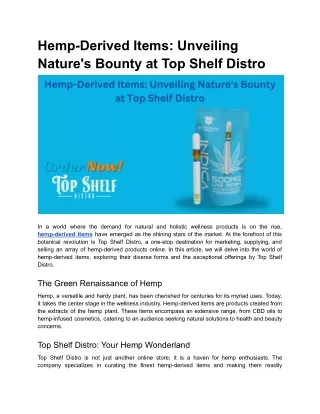 Hemp-Derived Items_ Unveiling Nature's Bounty at Top Shelf Distro