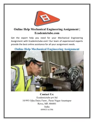 Online Help Mechanical Engineering Assignment | Ecademictube.com