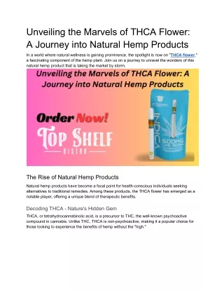 Unveiling the Marvels of THCA Flower_ A Journey into Natural Hemp Products