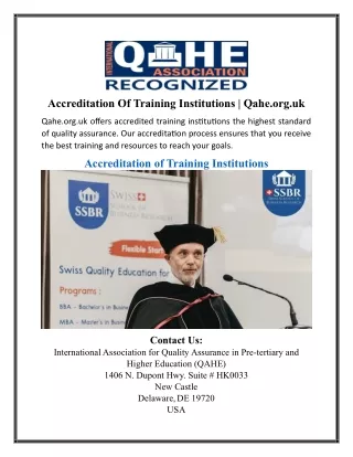 Accreditation Of Training Institutions | Qahe.org.uk