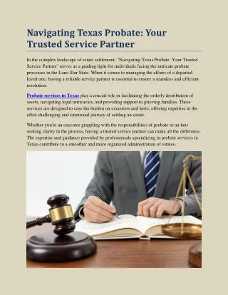 Navigating Texas Probate: Your Trusted Service Partner