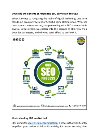 Unveiling the Benefits of Affordable SEO Services in the USA