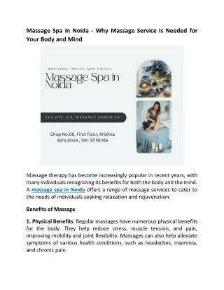 Massage Spa in Noida - Why Massage Service Is Needed for Your Body and Mind