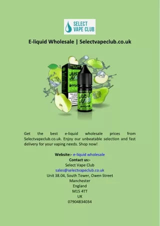 E-liquid Wholesale  Selectvapeclub.co.uk