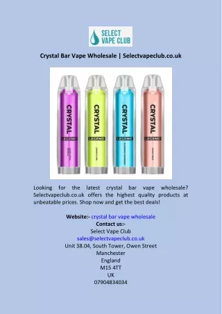 Crystal Bar Vape Wholesale  Selectvapeclub.co.uk