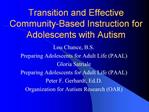 Transition and Effective Community-Based Instruction for ...