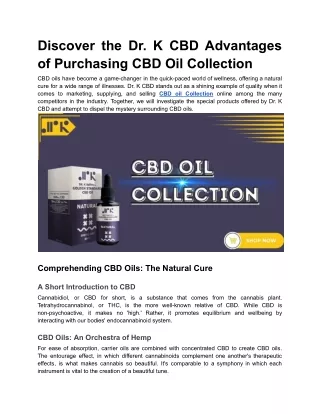 Discover the Dr. K CBD Advantages of Purchasing CBD Oil Collection