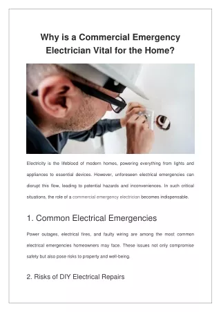 Why is a Commercial Emergency Electrician Vital for the Home?