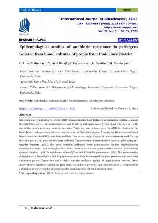 Epidemiological studies of antibiotic resistance in pathogens isolated from bloo