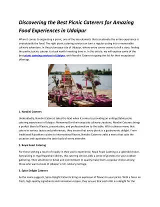 Discovering the Best Picnic Caterers for Amazing Food Experiences in Udaipur