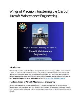 Wings of Precision: Mastering the Craft of Aircraft Maintenance Engineering