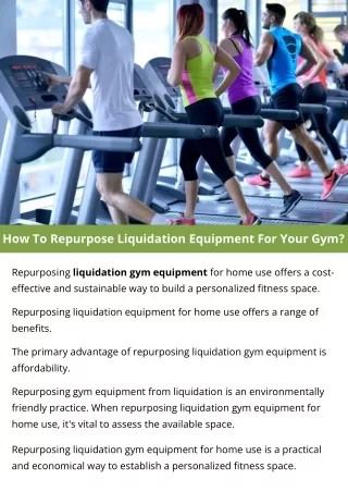 How To Repurpose Liquidation Equipment For Your Gym?