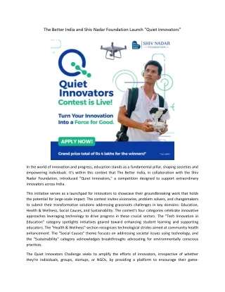 The Better India and Shiv Nadar Foundation Launch “Quiet Innovators”