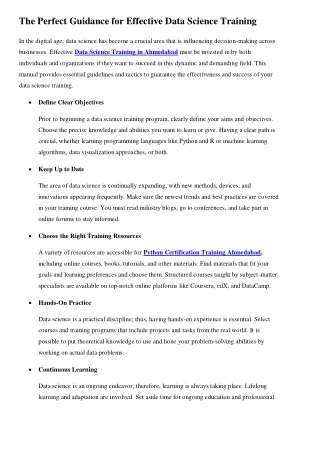 The Perfect Guidance for Effective Data Science Training