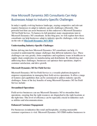 How Microsoft Dynamics 365 Consultants Can Help Businesses Adapt to Industry-Specific Challenges