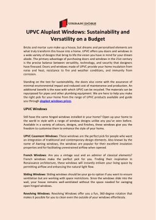UPVC Aluplast Windows Sustainability and Versatility on a Budget