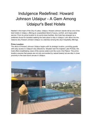 Indulgence Redefined_ Howard Johnson Udaipur - A Gem Among Udaipur's Best Hotels