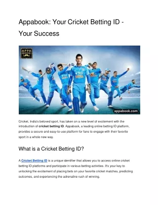 Unlocking the Thrill of Online Cricket Betting ID with Appabook_ Your Gateway to Cricket Betting ID