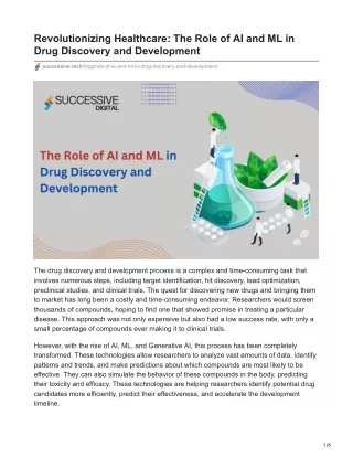 Revolutionizing Healthcare The Role of AI and ML in Drug Discovery and Development