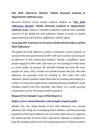 Hot Melt Adhesives Market: Global Demand Analysis & Opportunity Outlook 2035