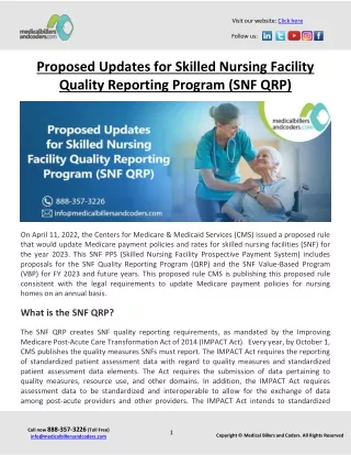 Proposed Updates for Skilled Nursing Facility Quality Reporting Program (SNF QRP)