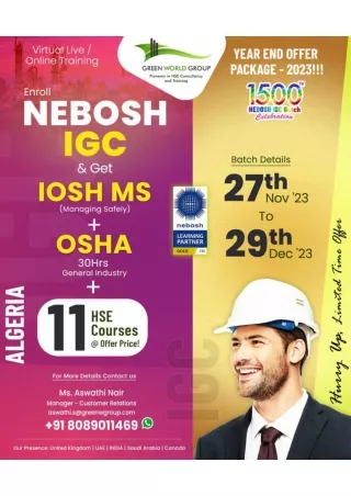 Adhere the Most Iconic Nebosh Course in Algeria With Green World Group