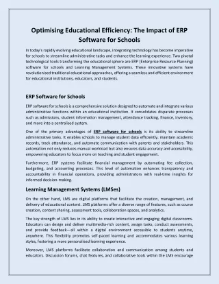 Optimising Educational Efficiency-The Impact of ERP Software for Schools