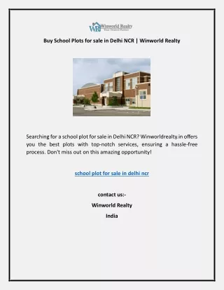 Buy School Plots for sale in Delhi NCR | Winworld Realty