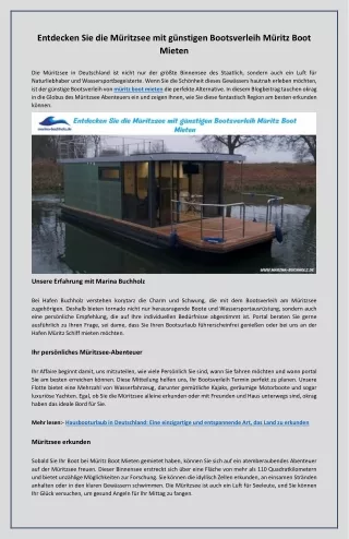 Entdecken Sie die Müritzsee mit günstigen Bootsverleih Müritz Boot Mieten