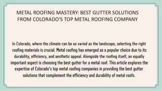 Metal Roofing Mastery Best Gutter Solutions from Colorado's Top Metal Roofing Company