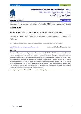 Sensory evaluation of blue Ternate (Clitoria ternatea) juice concentrate