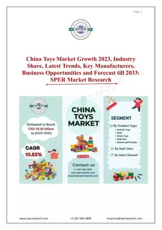 China Toys Market Growth 2023, Share, Latest Trends, Revenue, Forecast by 2033