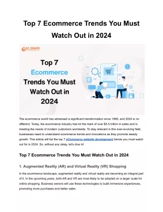 Top 7 Ecommerce Trends You Must Watch Out in 2024