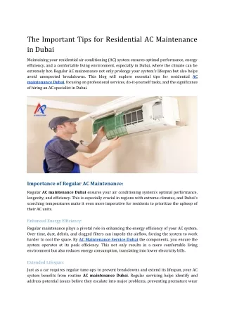 The Important Tips for Residential AC Maintenance in Dubai