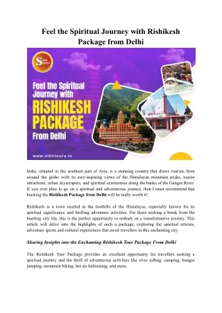 Feel the Spiritual Journey with Rishikesh Package From Delhi