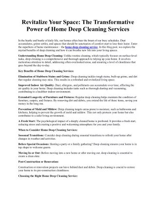 The Transformative Power of Home Deep Cleaning Services