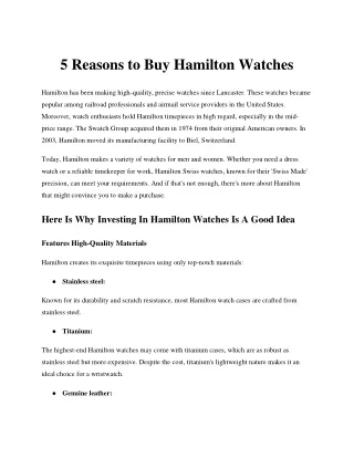 5 Reasons to Buy a Hamilton Watch