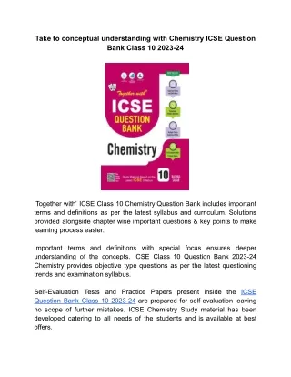 Practice Latest Edition ICSE Class 10 Question Bank 2023-24 Chemistry