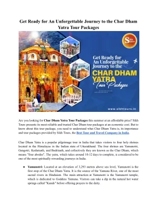 Get Ready for An Unforgettable Journey to the Char Dham Yatra Tour Packages