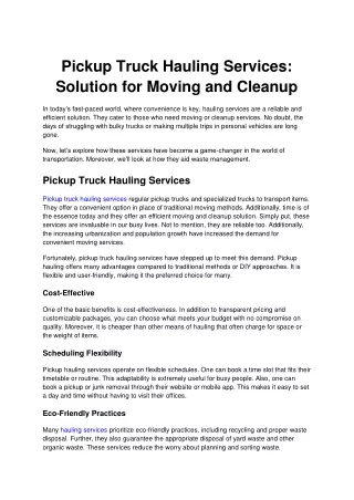 Pickup Truck Hauling Services Solution for Moving and Cleanup