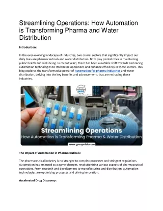 Groupnish - Streamlining Operations - How Automation is Transforming Pharma and water distribution