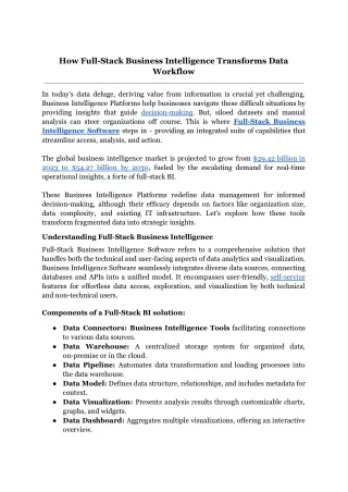 How Full-Stack Business Intelligence Transforms Data Workflow