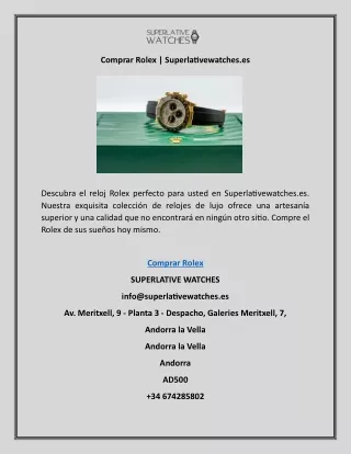 Comprar Rolex | Superlativewatches.es