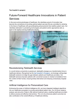 Future-Forward Healthcare Innovations in Patient Services