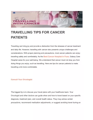 TRAVELLING TIPS FOR CANCER PATIENTS